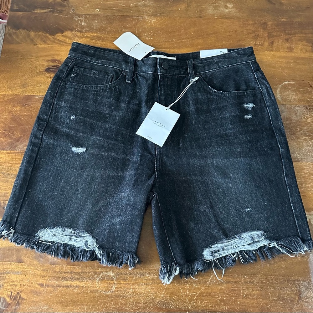 Kancan black wash distressed denim jean shorts size 11/29 NWT
